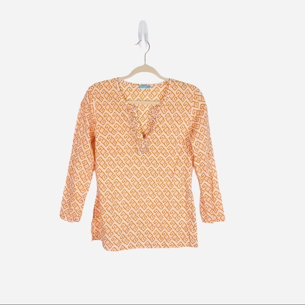 J. McLaughlin Orange Cotton Geometric Print Tunic